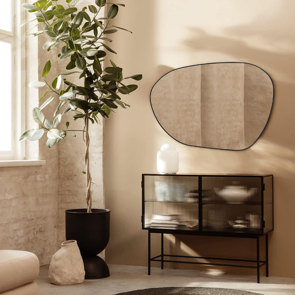 40 x 30 Matt Black Asymmetrical Mirror Irregular Black Mirror Accent Metal Fr...