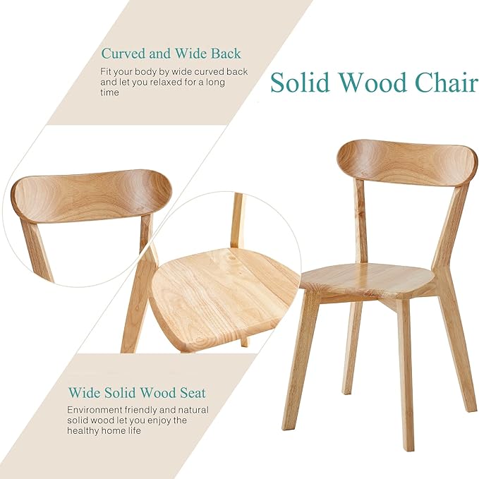 Wood Louis Dining Chairs Set of 2 100% Natural Solid Wood Home Kitchen Modern...