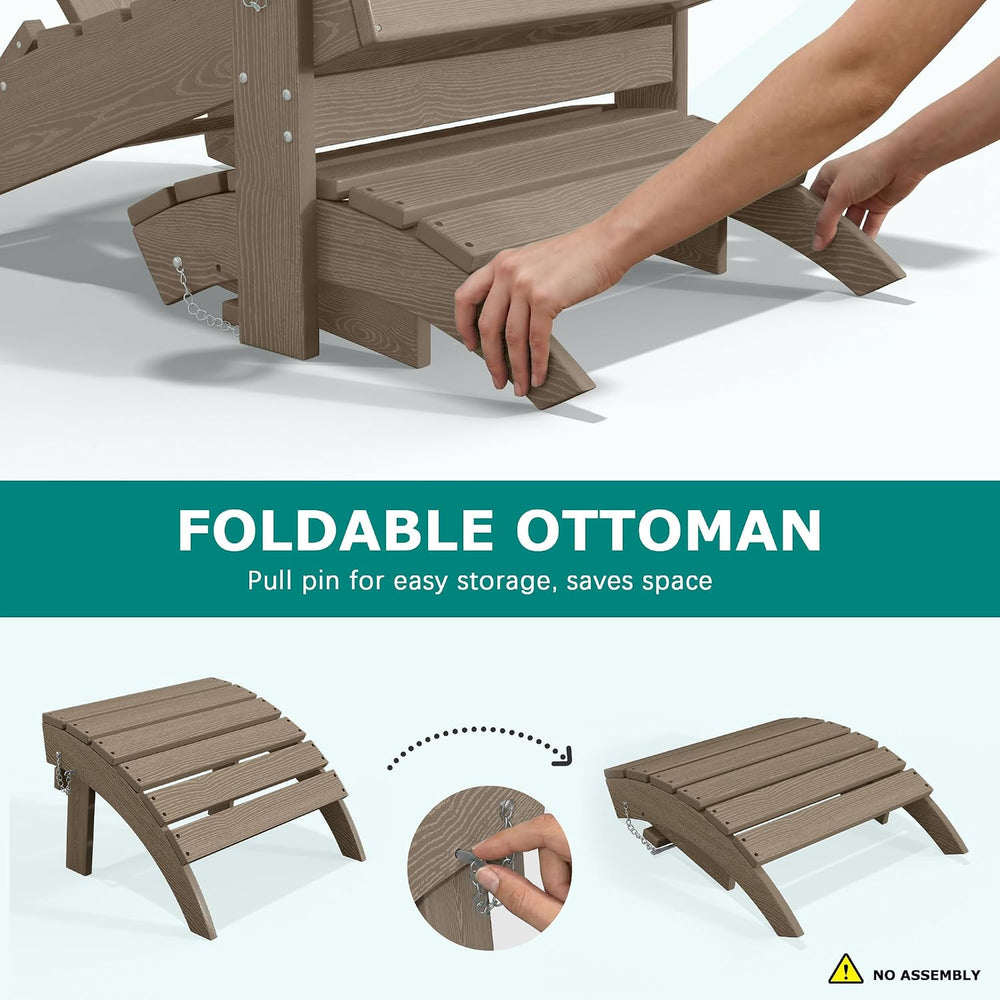PLUUV Folding Adirondack Ottoman Footrest for Adirondack Chair, Brown