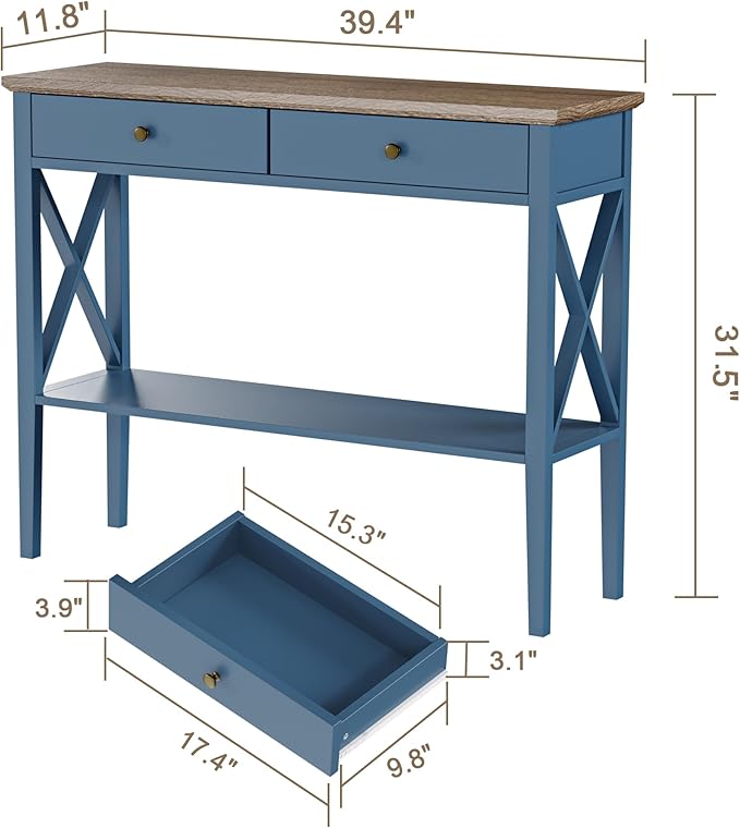 ChooChoo Console Table with Drawers, Narrow Wood Accent Sofa Table Entryway T...
