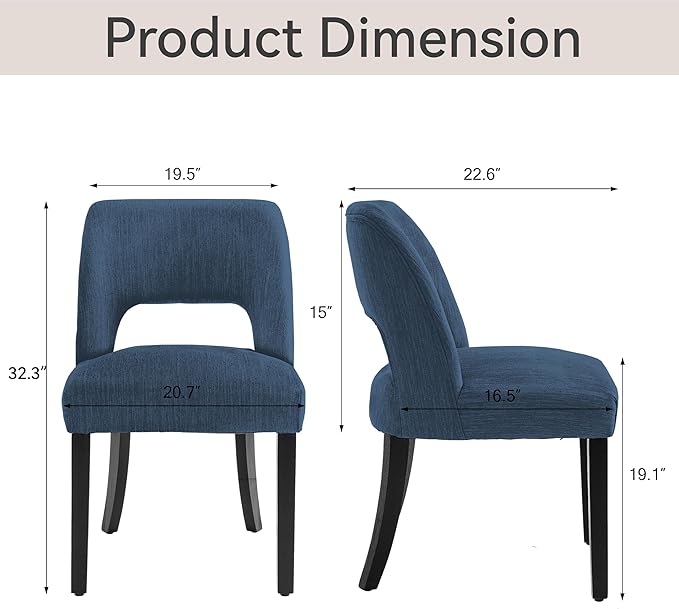 VKNOW Wooden Dining Chairs Set of 2, Modern Fabric Upholstered Dining Room Ch...