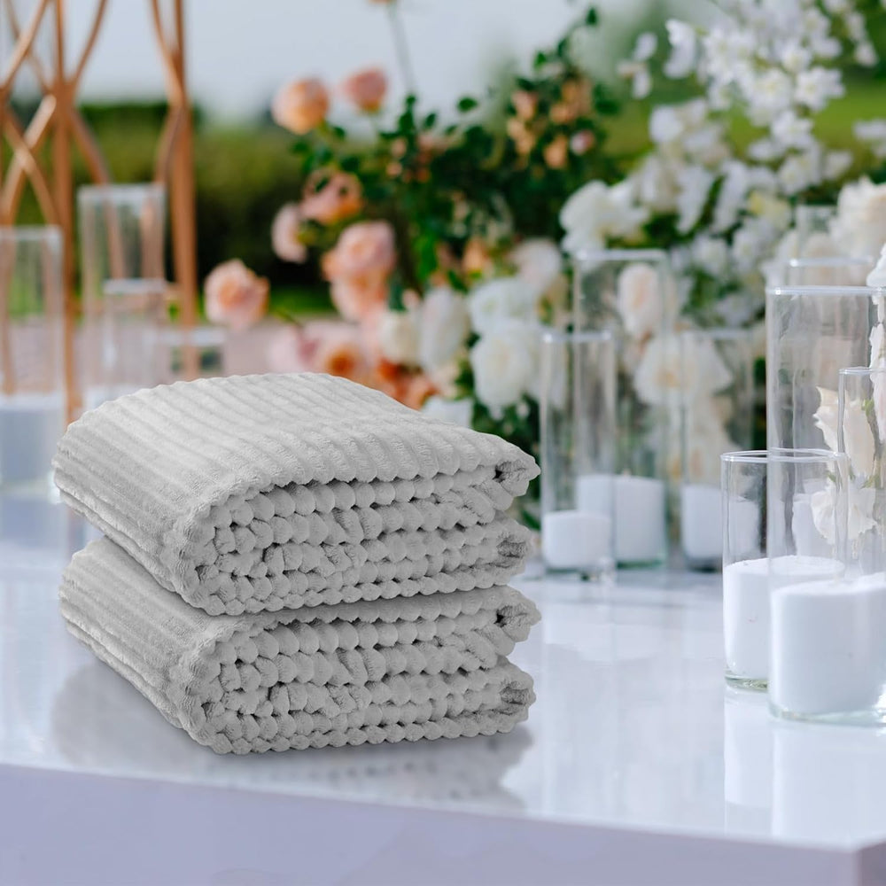 Buryeah 6 Pcs Flannel Throw Blankets Bulk Outdoor Wedding, Light Gray