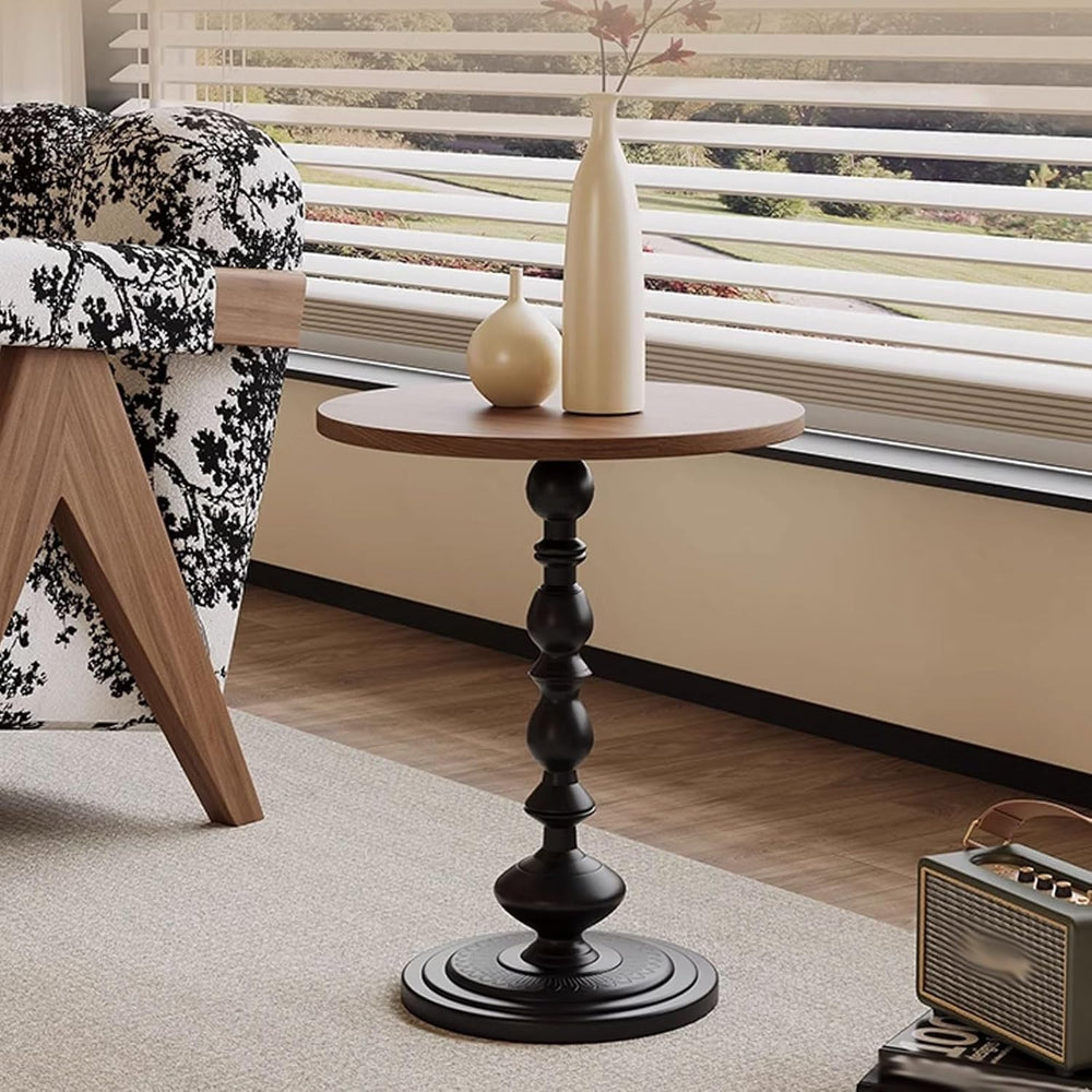 Vintage Round Side Table Small Space End Table for Couch Living Room Stable M...