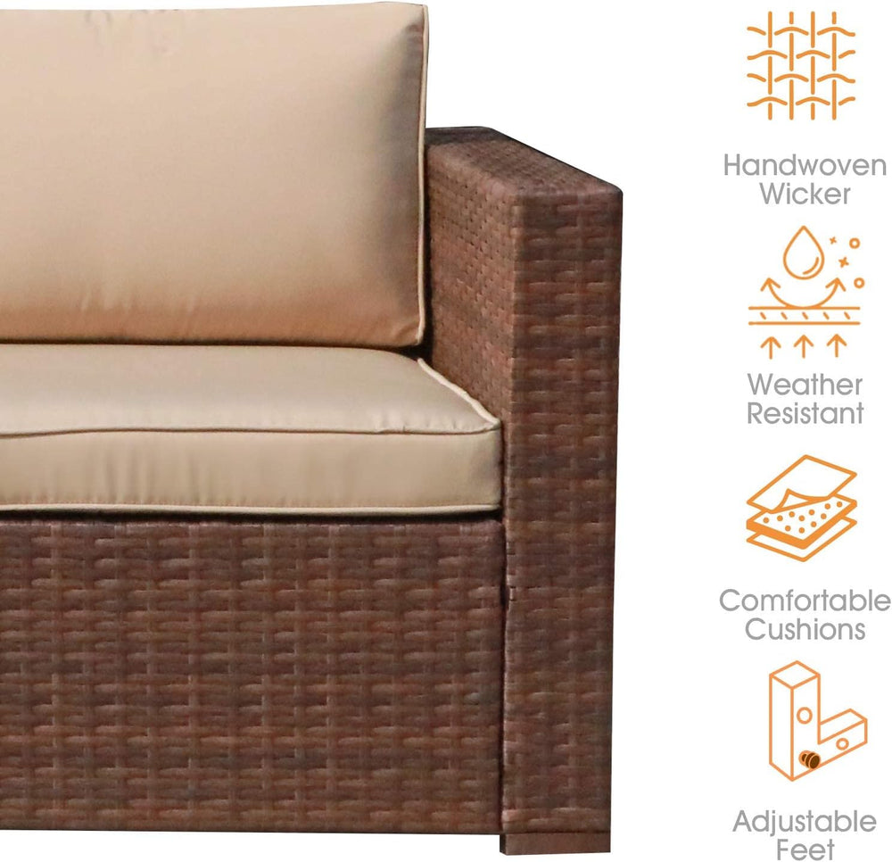Patiorama 2 Piece Outdoor Wicker Loveseat, Brown PE Rattan, Beige
