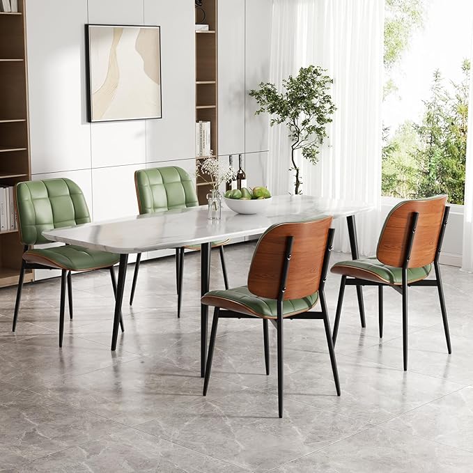 Dining Chair, Mid Century Modern Dining Room Chair, Upholstered Faux Leather ...