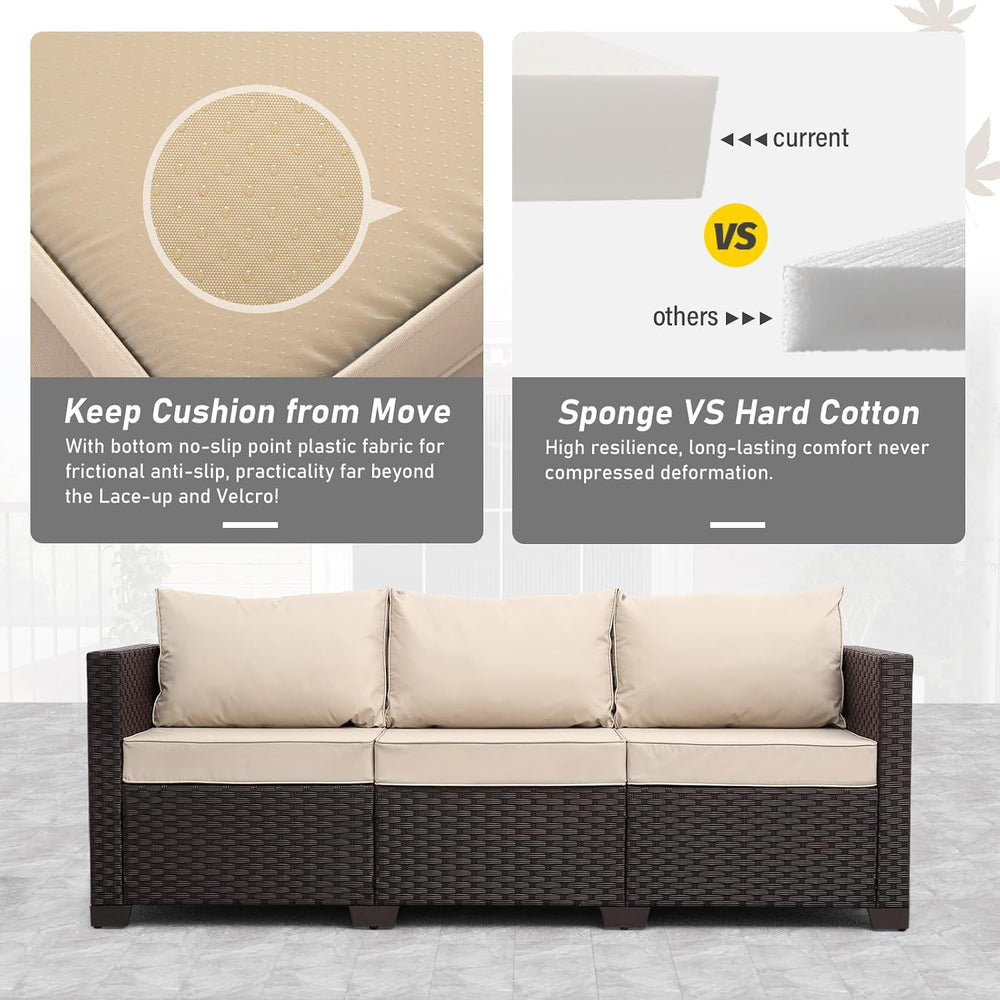 Outdoor Furniture Couch 3 Seater Sofa Outdoor Brown Wicker Sofa Deep Seat Hig...