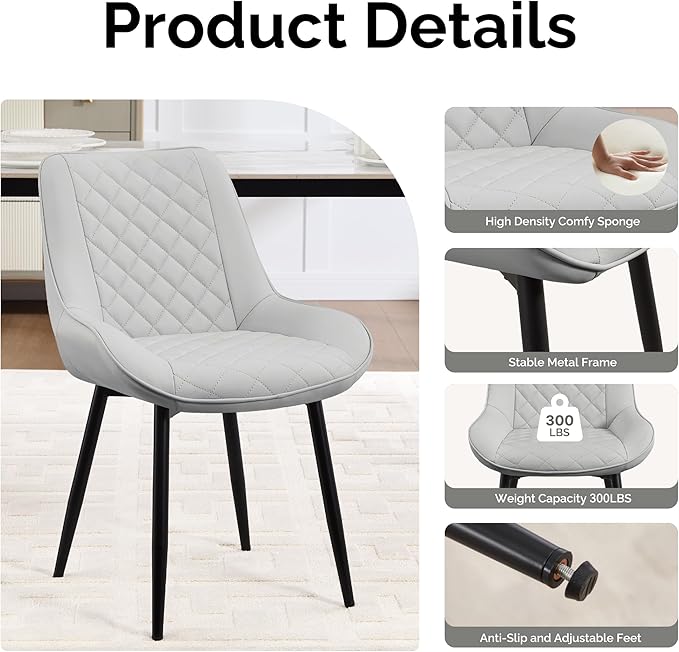 Dining Chair Set of 2, Modern Dining Chairs with Thick Cushions, Faux Leather...