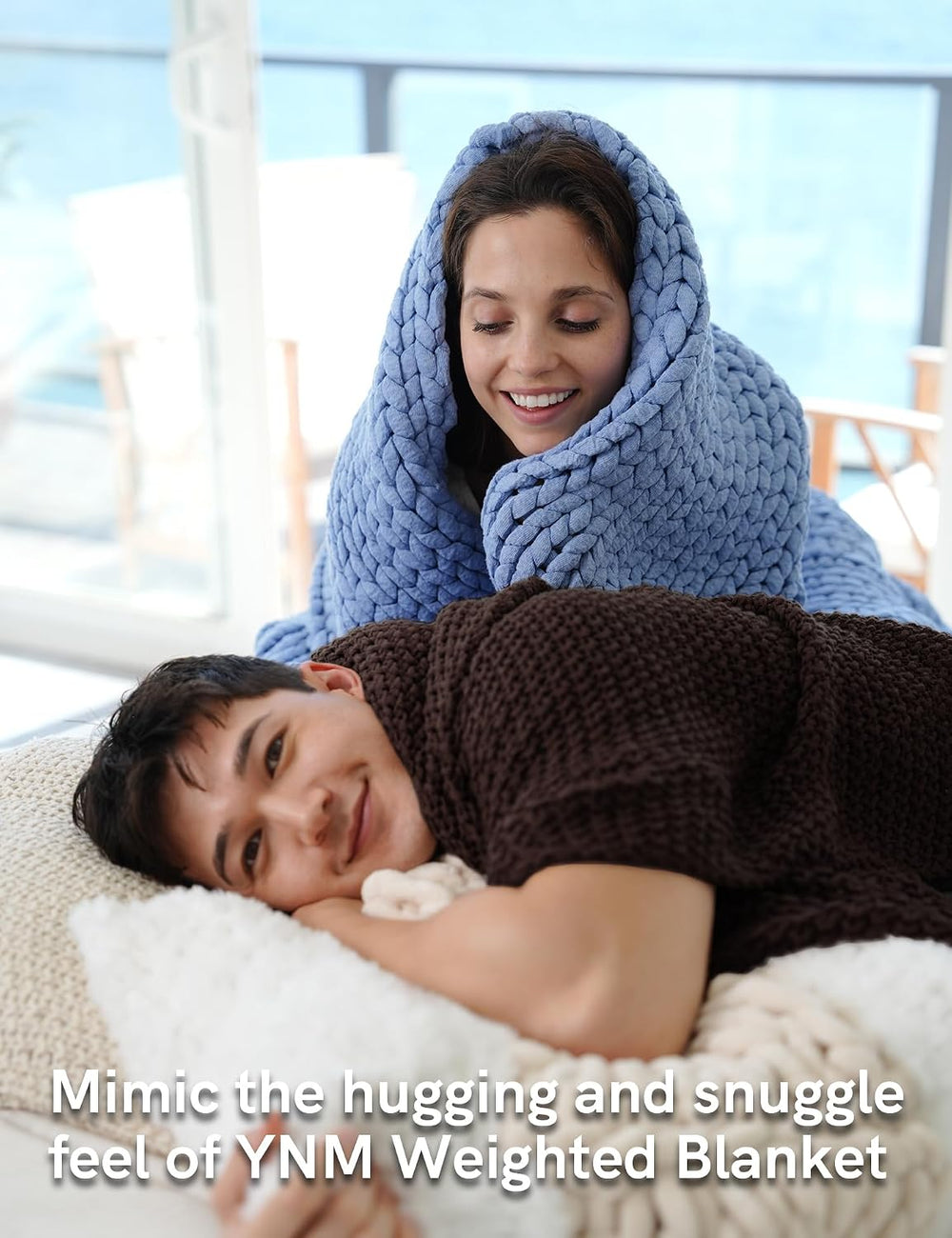 YnM Chunky Cotton Knit Throw Blanket, Cable Knit Throws for Bed Couch Sofa, C...