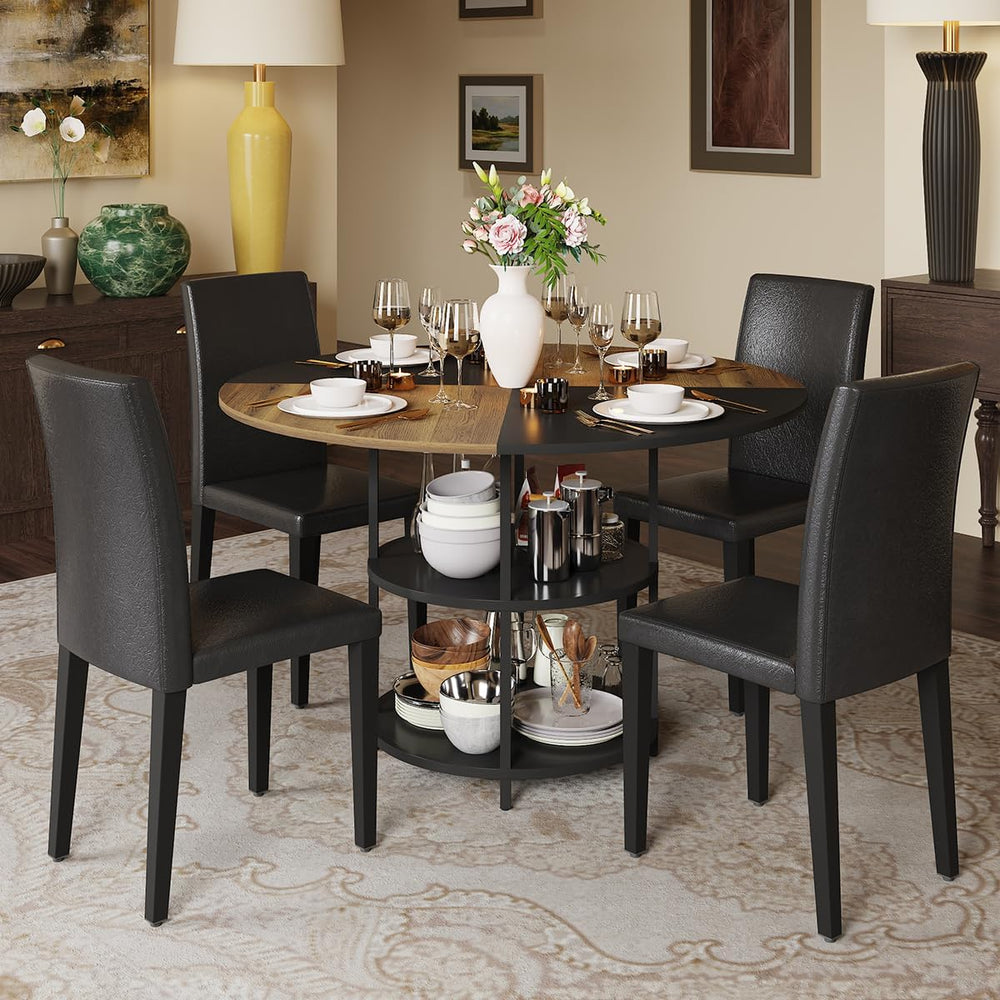 47 Inch Round Dining Table Set for 4,Kitchen Table and Chairs for 4 with Stor...