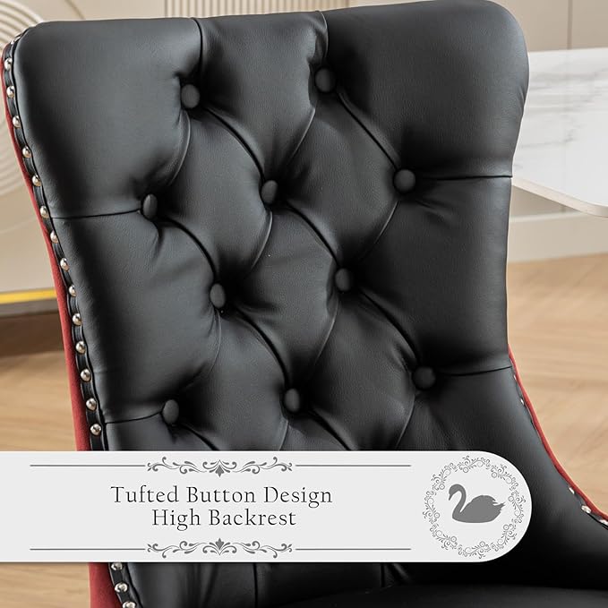 Leather Upholstered Dining Chairs Set of 6, Modern Style Kitchen Side Chairs ...
