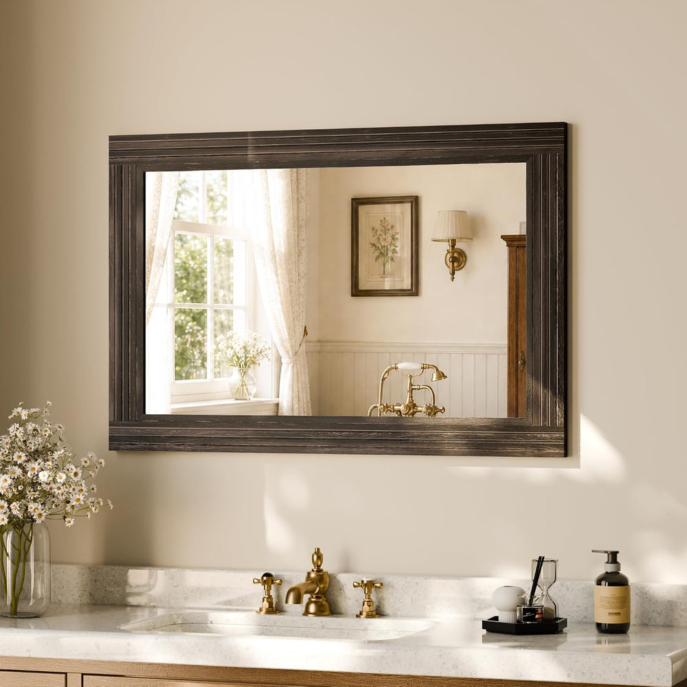 Rectangular Wall Mirror 36" x 24", Solid Wood Frame Bathroom Mirror...