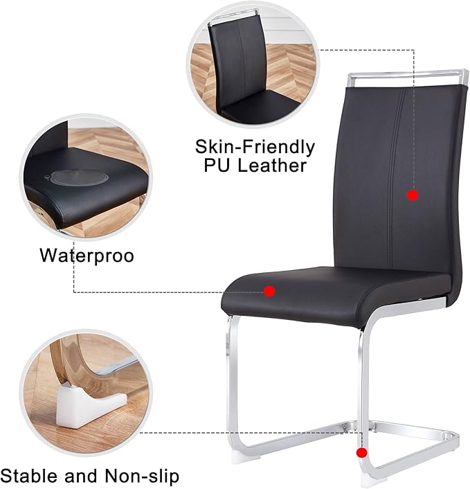 AZmac Modern Leather Dining Chairs Set of 4,Armless Kitchen Chairs,Dining Roo...