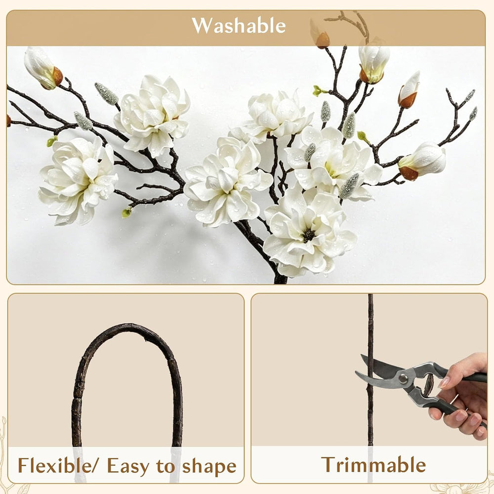 JOVIPOP Artificial Magnolia Flowers 3PCS, 27.5" Faux Magnolia