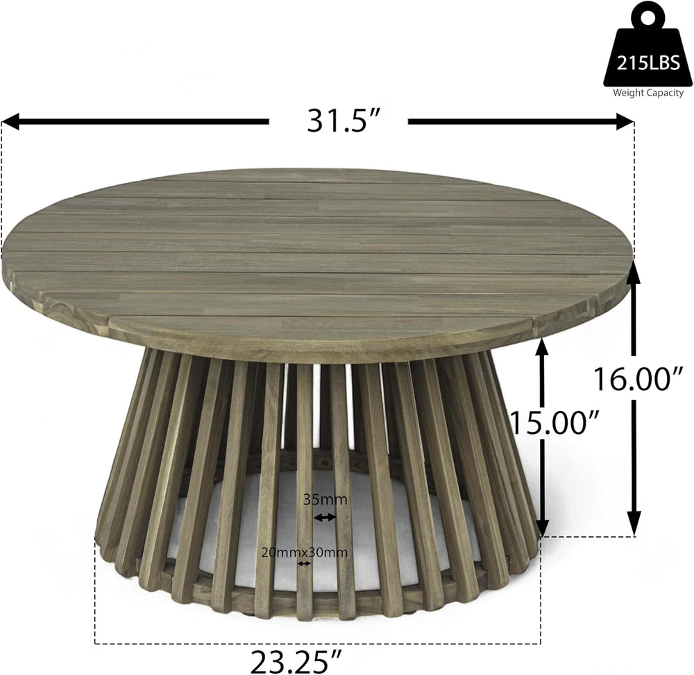 Merax Patio Outdoor Acacia Wood Round Coffee Table for Backyard, Lawn, Balcon...