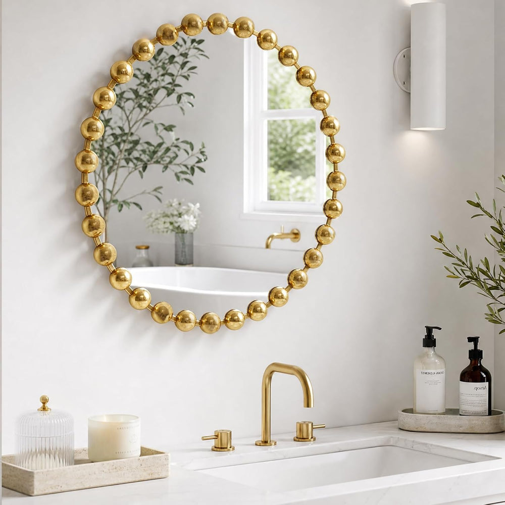 Madison Park 27 inch Gold Round Mirror, Round Mirrors for Wall Decor, Metal F...