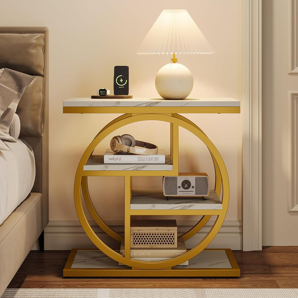 Tribesigns End Table for Living Room, Modern Faux Marble Narrow Side Table wi...