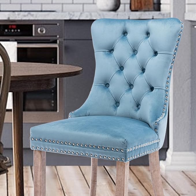 Velvet Upholstered Dining Chairs Set of 2, Modern Style Kitchen Side Chairs w...
