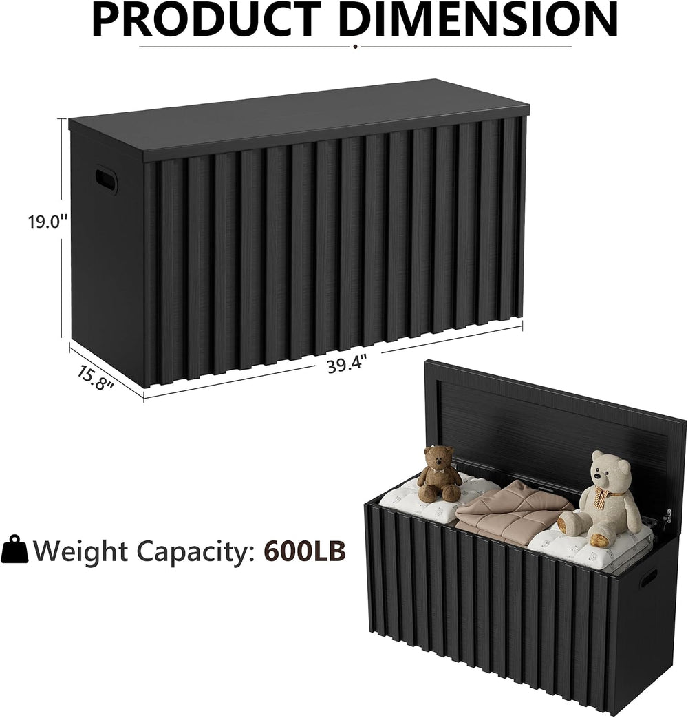 UEV Black Storage Bench Set of 2, 39.4" Fluted Wood Storage Trunk with 2...