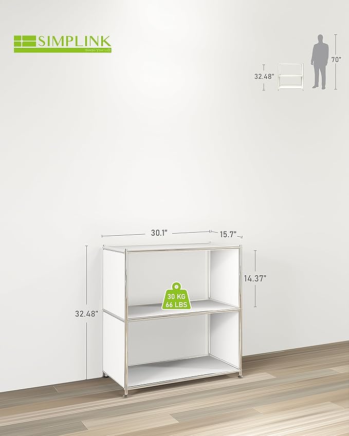 32-Inch 2-Tier Metal Bookcase, Open Shelf Storage Organizer for Living Room, ...