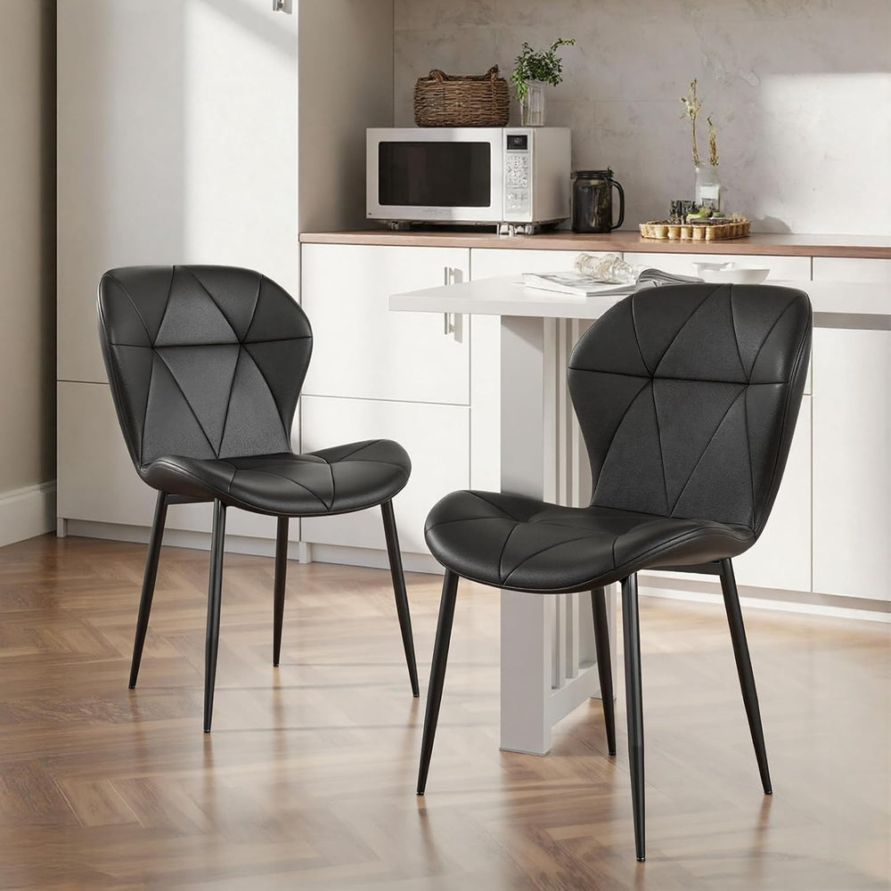 Diamond Dining Chairs Set of 4 PU Leather for Kitchen (Black)