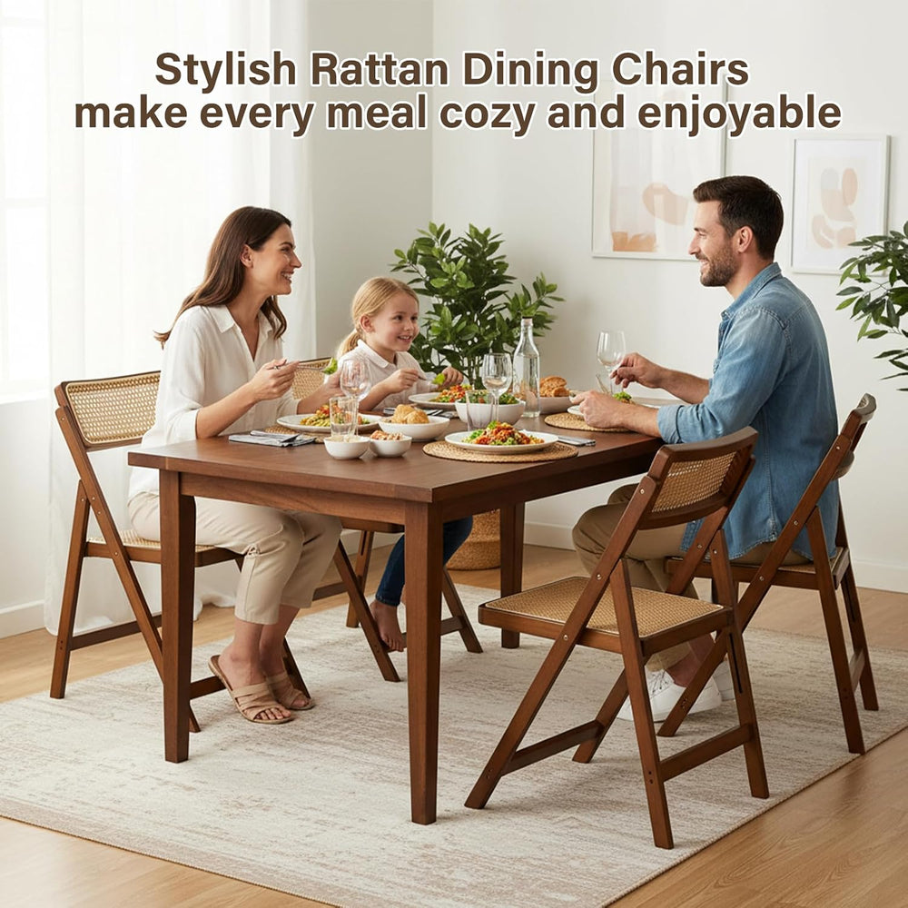 Furlide Rattan Folding Chair, Bamboo Dining Chair for Kitchen, Walnut