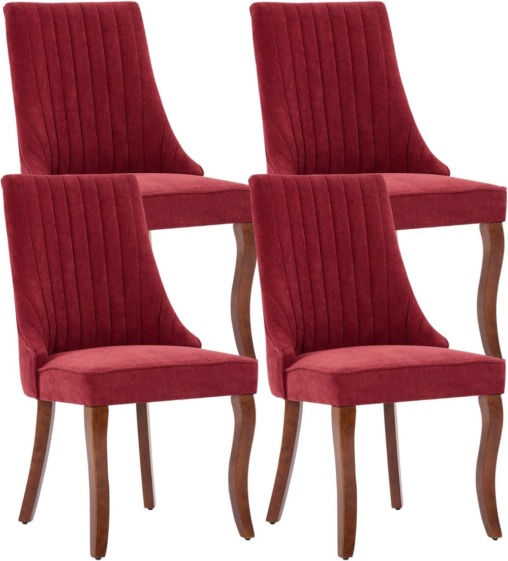 Linen Dining Chairs Set of 4,Fabric Channel Tufted Kitchen Chairs, Upholstere...
