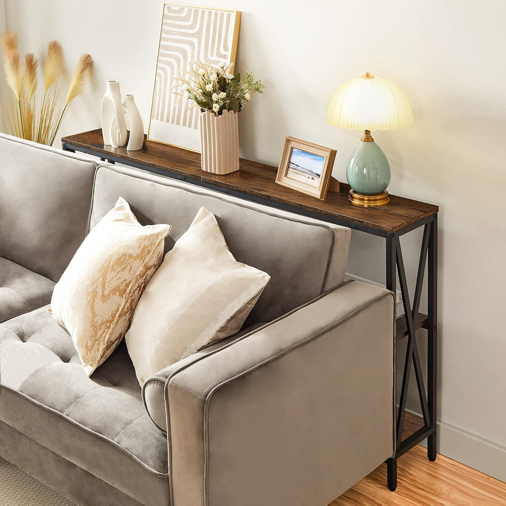 MAHANCRIS 55" Sofa Table, Industrial Console Table, 3-Tier Narrow Sofa T...