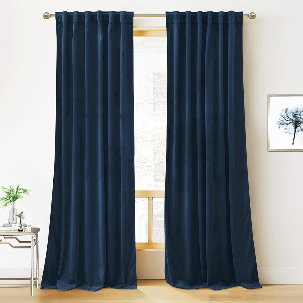 RYB HOME Navy Blue Velvet Blackout Curtains 96 inches Bedroom Living Room