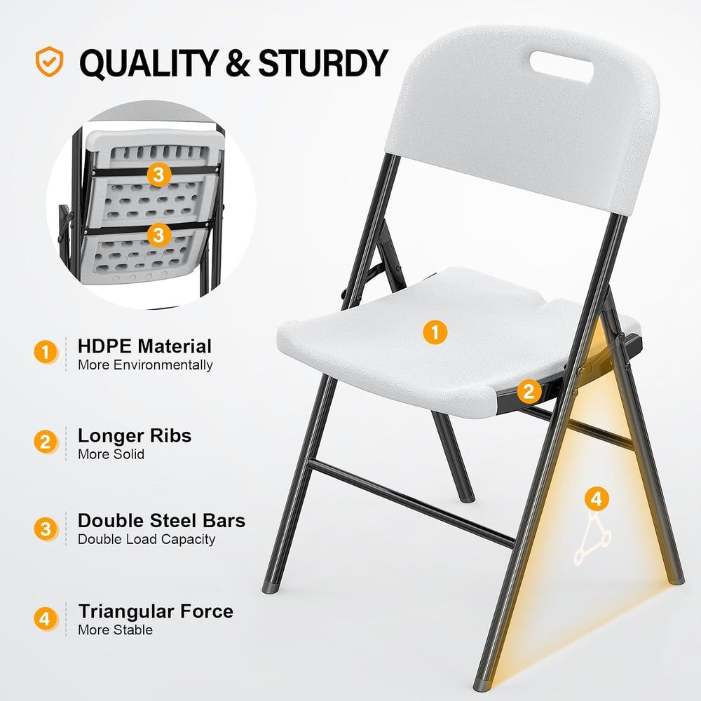 VINGLI Folding Chairs, Heavy Duty Foldable Chair Portable HDPE Plastic Seat w...