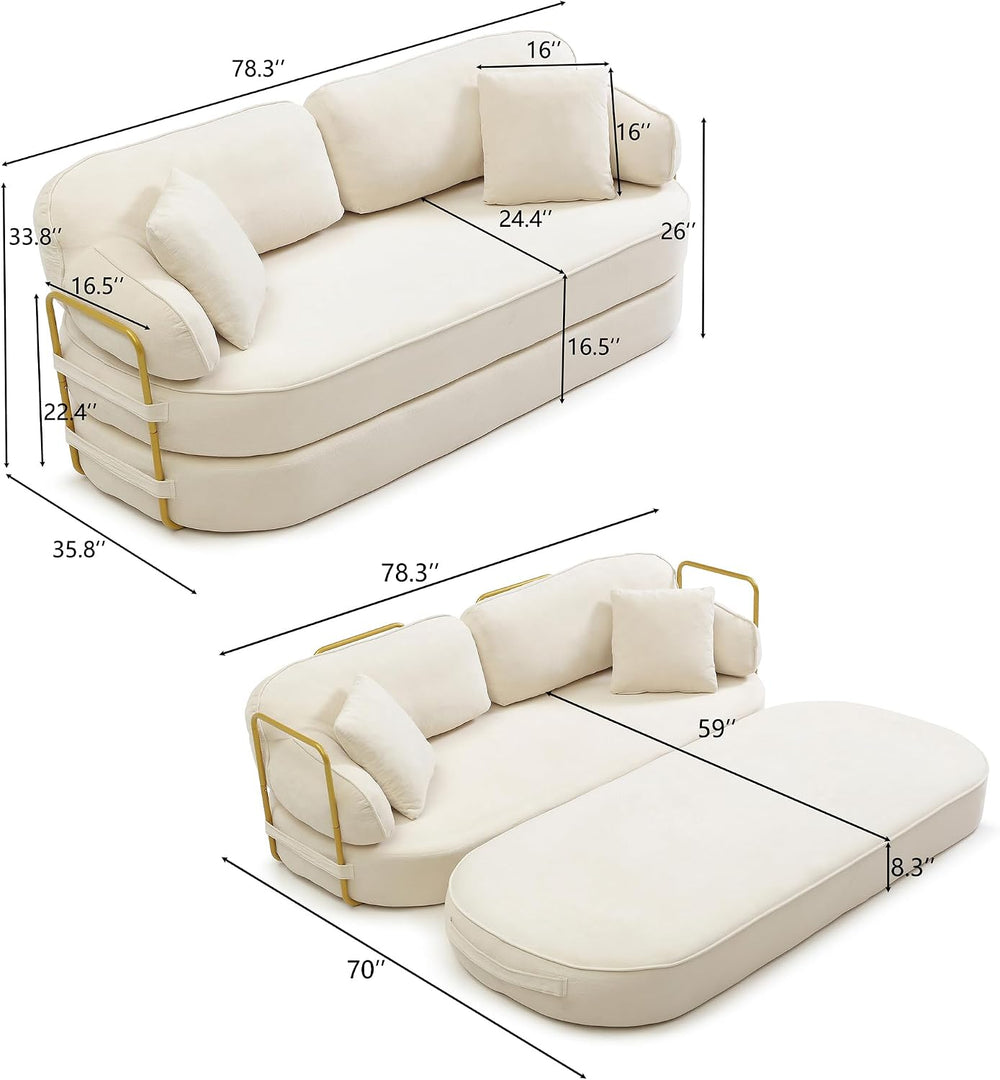 78” Convertible Sleeper Sofa Bed, High Back Plush Boucle Boneless Futon Loves...