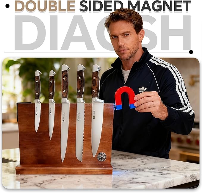 Knife Set with Block, Magnetic Knife Block Set with Knives