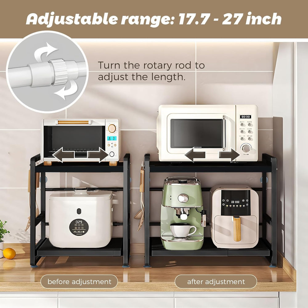 2-Tier Microwave Rack - Height Adjustable & Extendable Kitchen Shelf with...