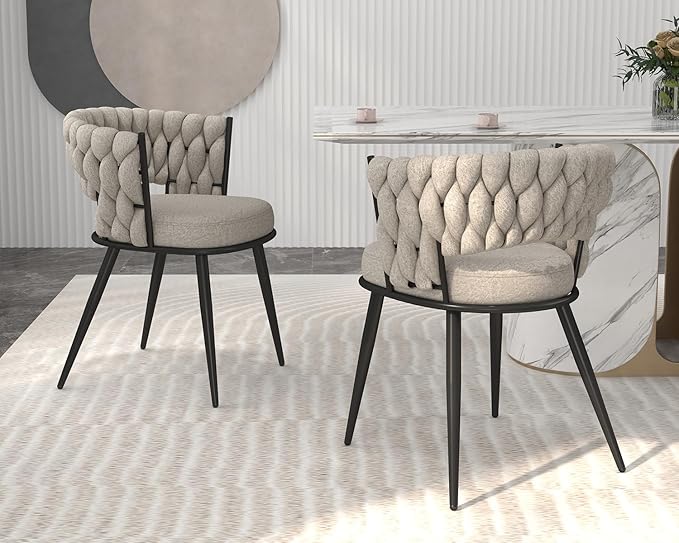 KCC Fabric Dining Chairs Set of 2, Modern Dining Chair with Metal Legs, Woven...