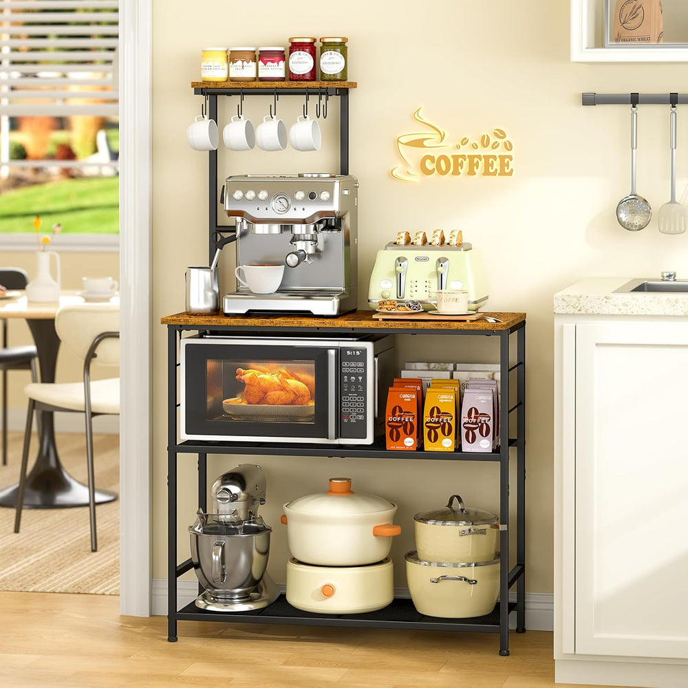 3IngSeagulls Bakers Rack with Storage, Kitchen Microwave Stand with Adjustabl...