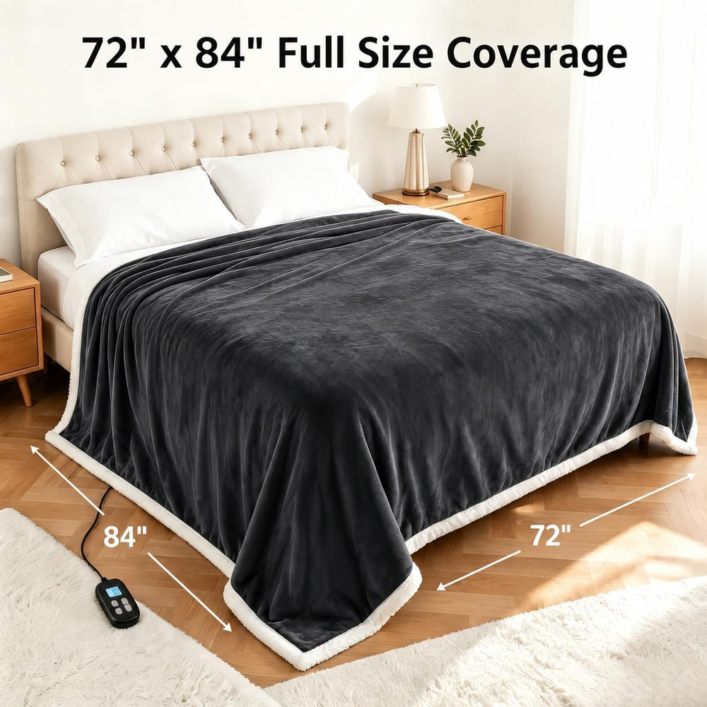 Electric Heated Blanket Full Size 72" x 84", Soft Flannel Heating B...