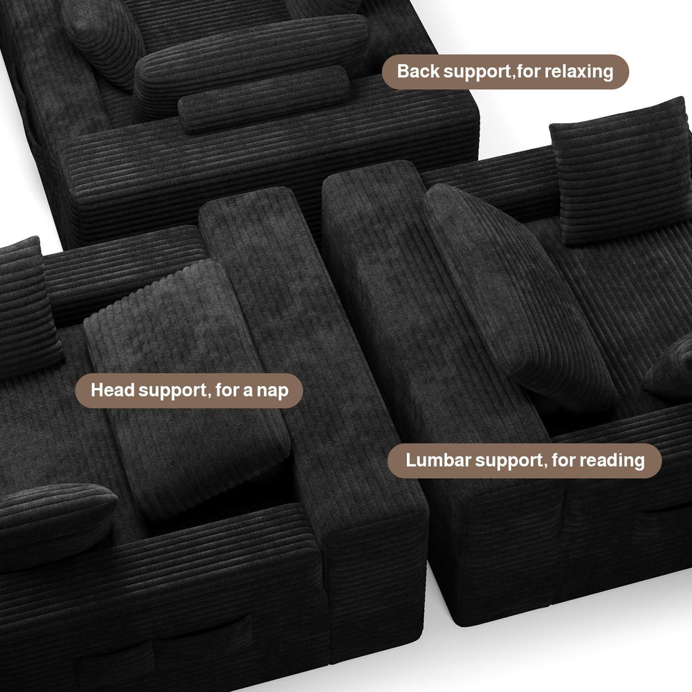Ahomly 67" Boneless Chair, Chaise Lounge Chair Indoor with 3 Pillows, Bl...