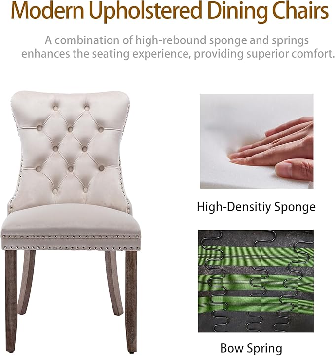 Velvet Dining Chairs Set of 2, Tufted Upholstered Dining Room Chairs with Bac...