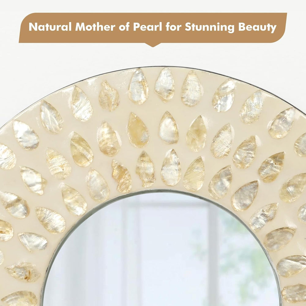 Boho Mirror Wall Decor for Living Room, Natural Mother of Pearl Art