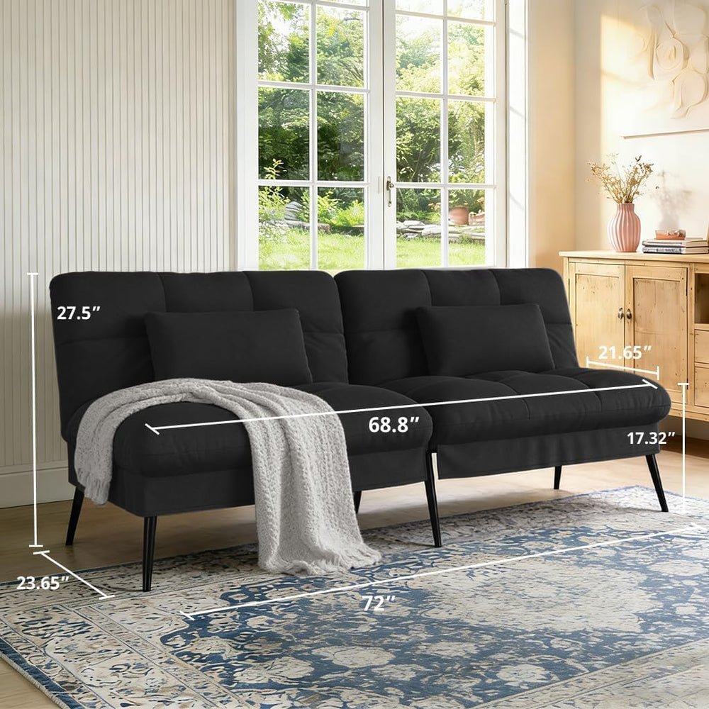 COMHOMA 72″ Futon Sofa Bed, Sleeper Sofa with Adjustable Backrest, Black | Co...