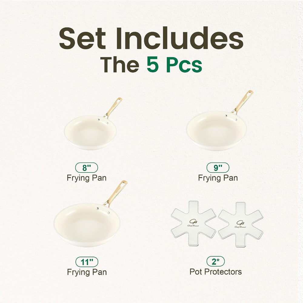 Ceramic Frying Pan 5Pcs, Non Stick Skillet 8/9/11 Inch