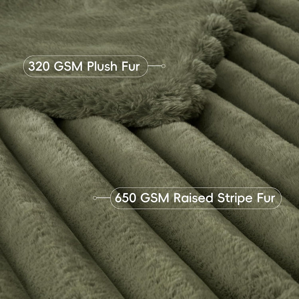 PHF Faux Fur Throw Blanket, 970 GSM Double-Sided, 50" X 60",Olive G...