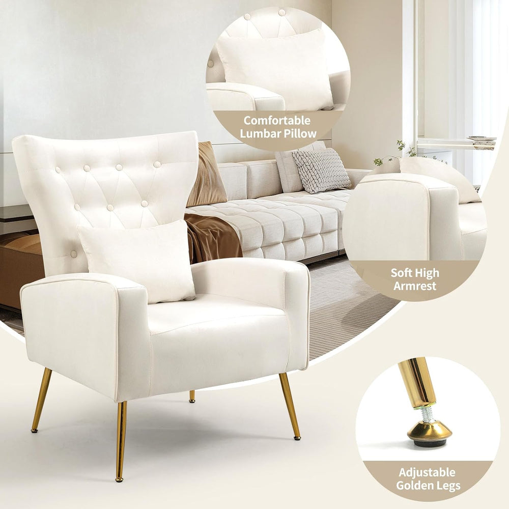 Velvet Accent Chairs Set of 2, Mid-Century Arm Chair with High Wingback &...