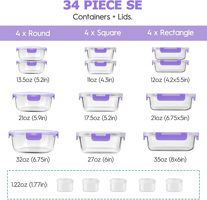 34pcs Glass Food Storage Containers