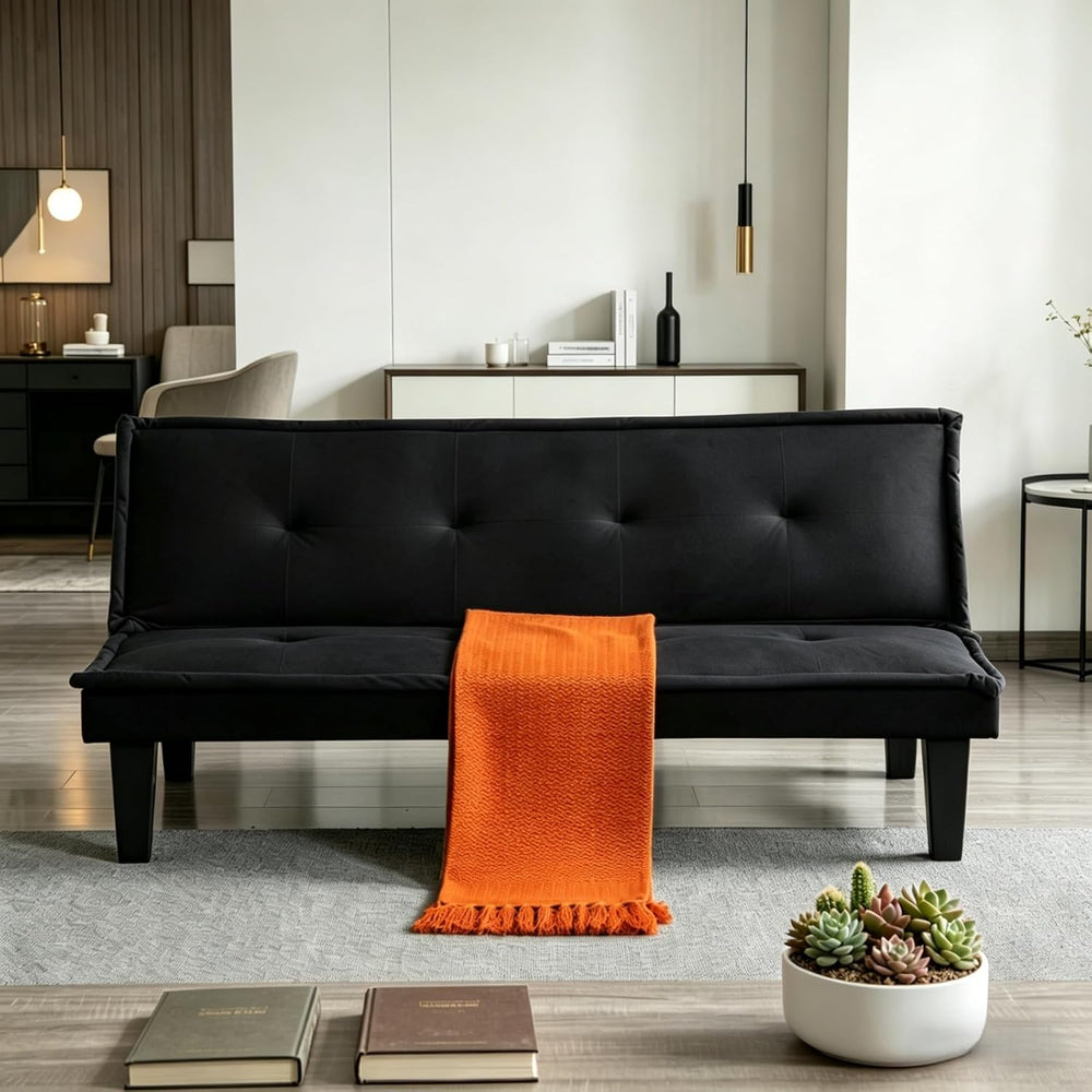 Convertible Futon Sofa Bed, Small Futon Couch with 5-Position Adjustable Back...