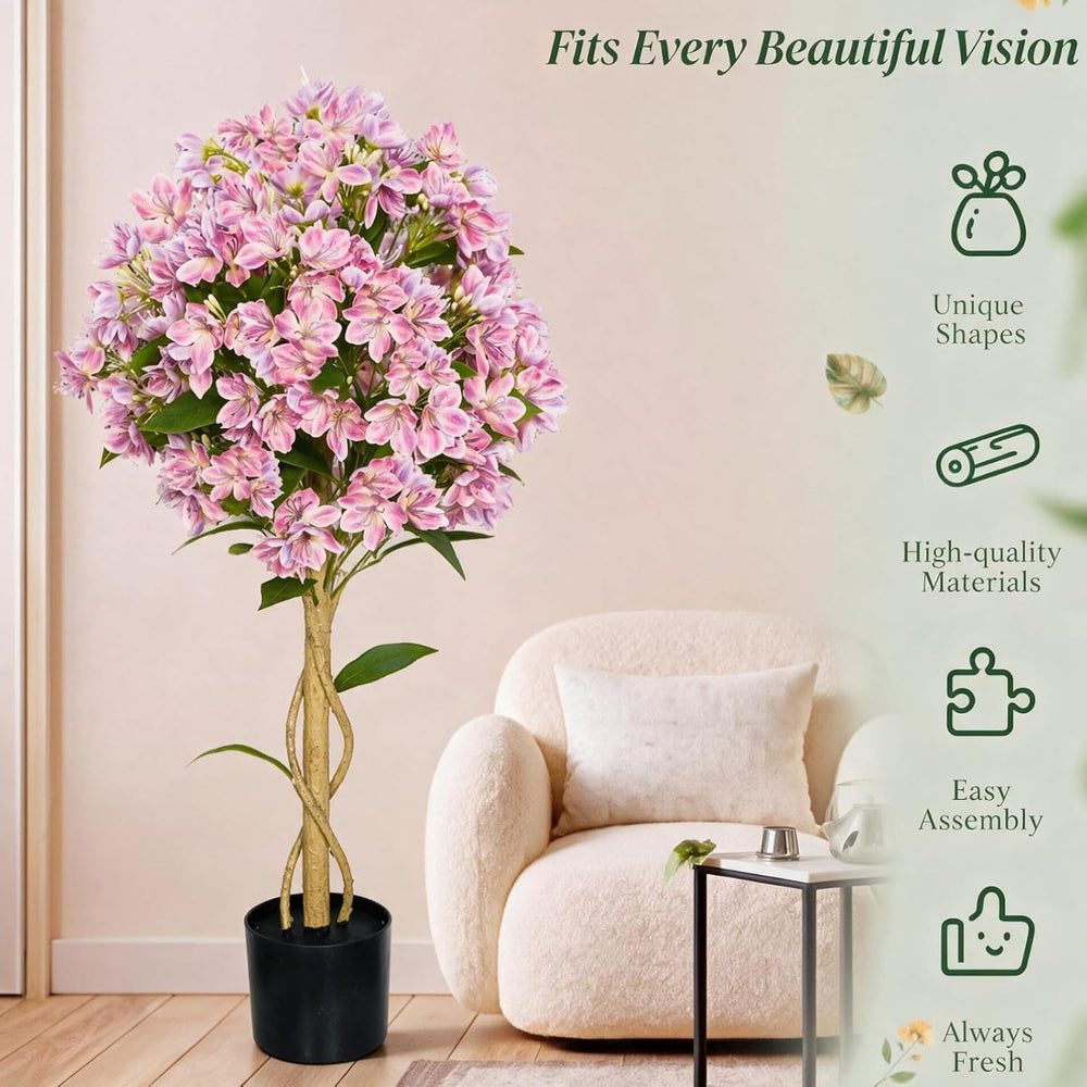 2 Pack Artificial Jasmine Flower Tree, 3FT Tall Faux Pink Potted Plant, UV Re...