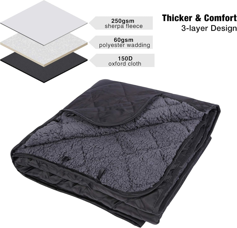 REDCAMP Large Camping Blanket with Sherpa Lining, Black 79"x59"