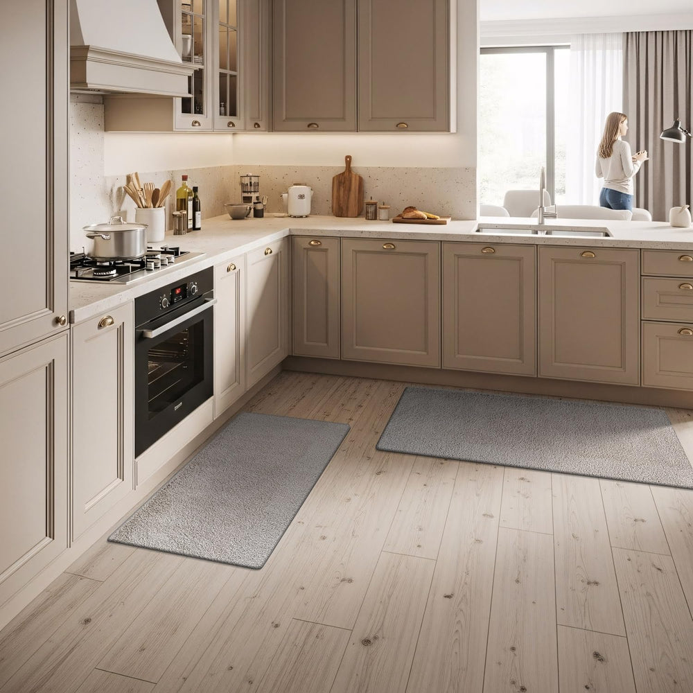 Area Rug 20 in x 30 in Door Mat, 20 in x 48 in Runner 2 Pieces Set Gray Washa...