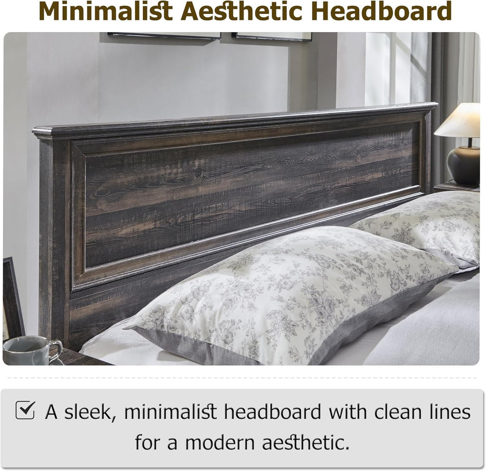 T4TREAM Farmhouse King Bed with Headboard and Storage Bench