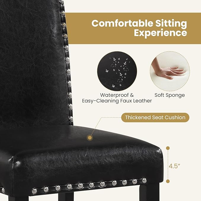 Giantex Black Dining Chairs Set of 4, Faux Leather Upholstered Parsons Kitche...