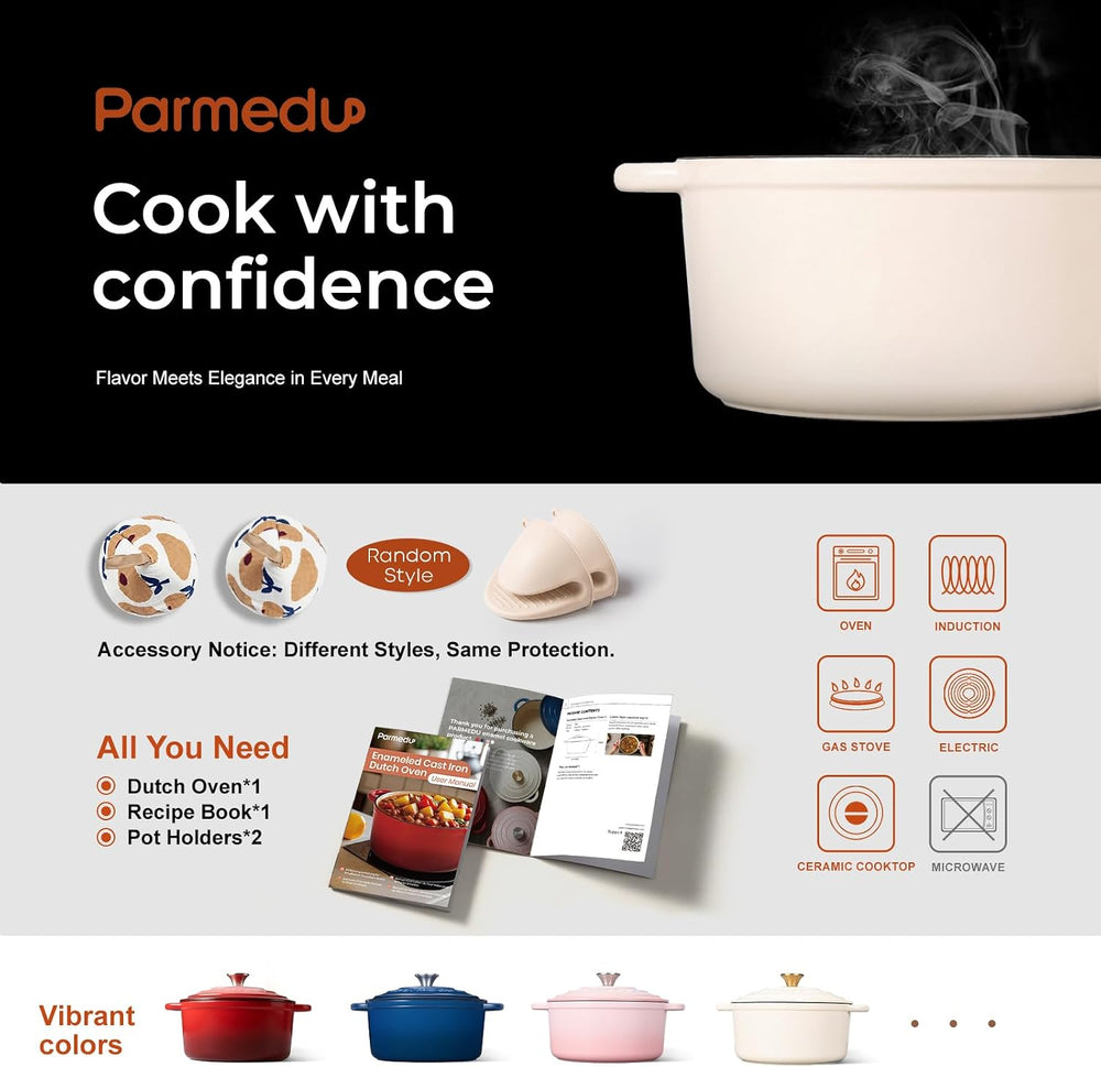 5.5QT Enameled Cast Iron Dutch Oven for Sourdough Bread White | Non-Stick Pot...